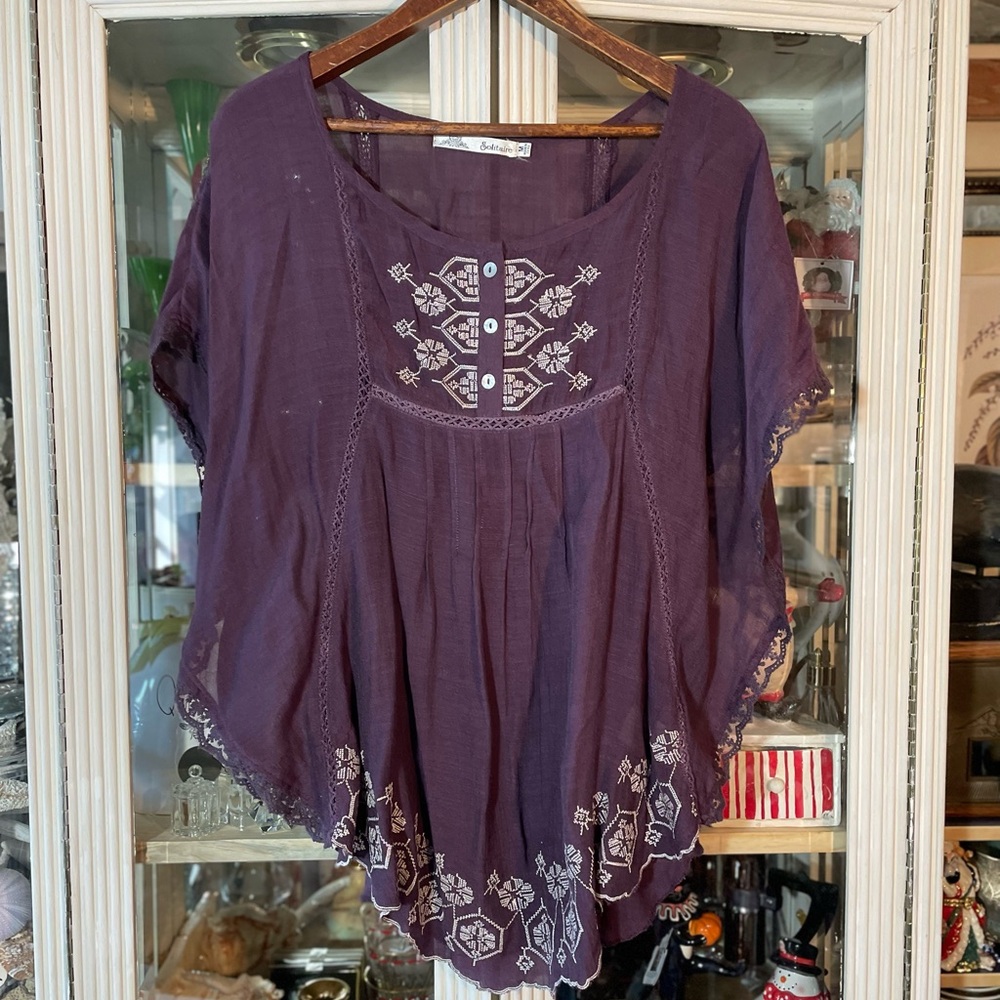 Solitare plum purple boho top Womens blouse tunic M
